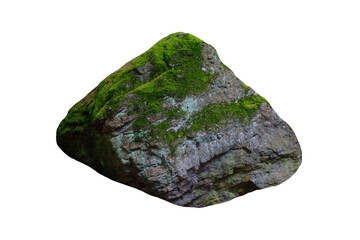 stone covered with green moss isolated on white background