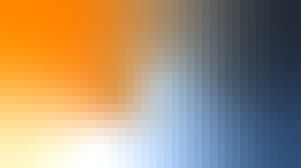 Vibrant pixelated gradient blending warm orange and white with cool blue and grey, creating a soft mosaic effect ideal for modern digital backgrounds; this image for graphic design, UI, UX.