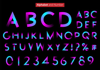 Alphabet and number neon gradient style font set