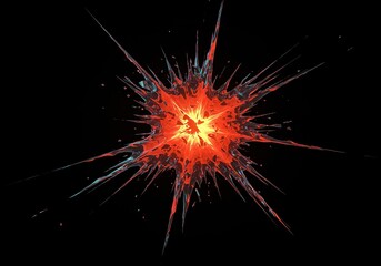 A dramatic, ragged starburst of destruction showing violent impact and fragmentation, useful for backgrounds and graphic overlays ,crack ,pattern ,destructive