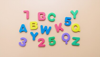 Fototapeta premium Colorful alphabet and number puzzle pieces for kids learning and play education concept