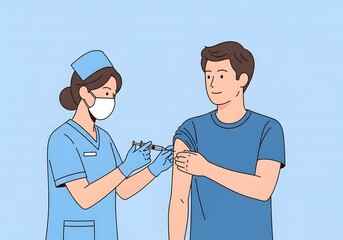 Healthcare professional administering a protective vaccine injection to a male patient, illustrating the crucial process of immunization for public health and disease prevention