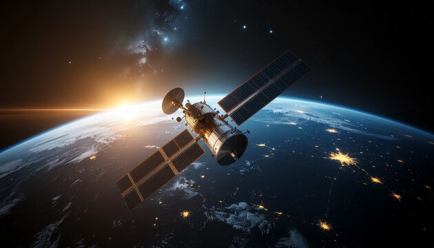 A Satellite in Orbit above Earth, with stunning views of the planet and space beyond