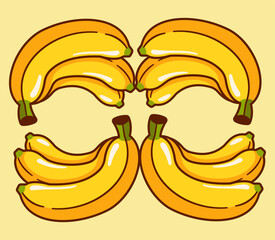 A sweet yellow banana cartoon illustration, a ripe tropical fruit character, is a healthy vector snack isolated on white