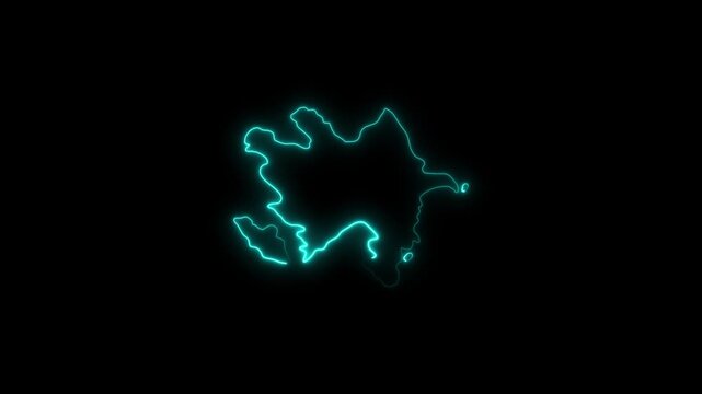 Azerbaijan map outline glowing neon blue digital animation on black background international