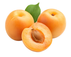 apricots isolated on transparent white background full depth of field clipping path