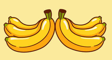 Isolated vector illustration of a sweet ripe yellow banana bunch, a healthy tropical food and snack object on white