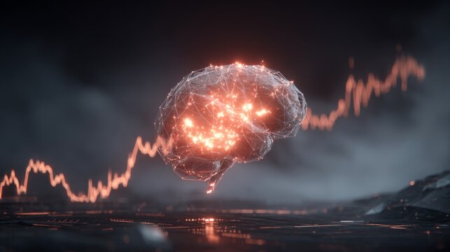 Digital Brain Visualization with Neural Connections and Graph Representation of Data Trends in Futuristic Environment