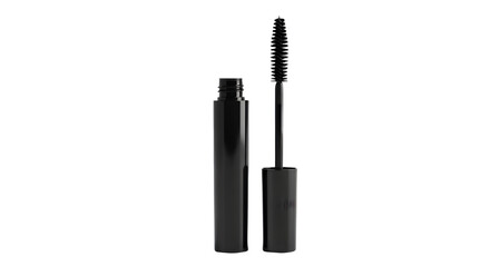 Luxury black mascara tube and wand isolated for beauty and cosmetic advertising design isolated PNG with Transparent Background
