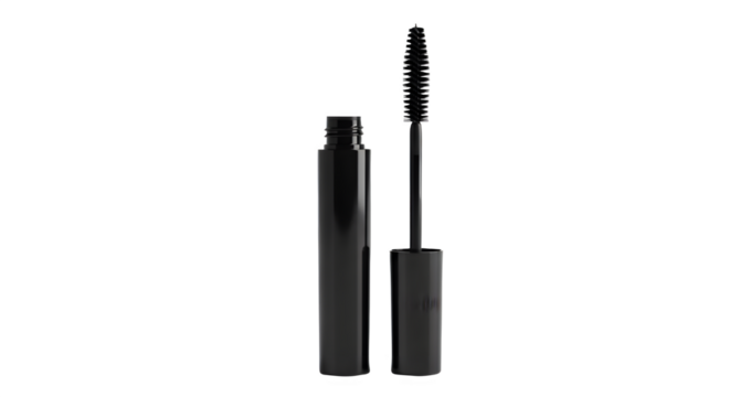 Luxury black mascara tube and wand isolated for beauty and cosmetic advertising design isolated PNG with Transparent Background