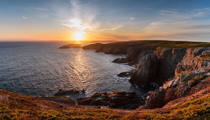 Obraz premium Sunrise Above Rugged Sea Cliffs At Cape St George On The Port Au Port Peninsula On Southwest Coast Of Newfoundland