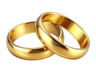 Set of Shiny Golden Wedding Rings Interlocked, Isolated on Transparent Background