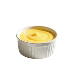 Creamy custard in a white ramekin on a black background