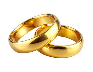  Set of Shiny Golden Wedding Rings Interlocked, Isolated on Transparent Background 