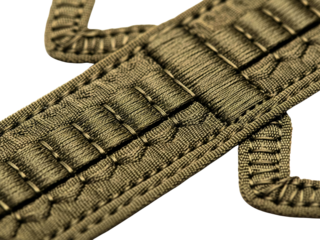 Close-up of a durable woven tactical strap with reinforced stitching on a transparent background