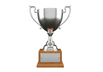 Silver Trophy Cup on Wood Base Symbol of Victory and Achievement