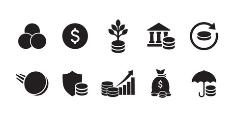 Collection of financial and investment icons silhouette