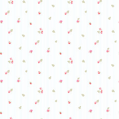 Red flower pattern, floral seamless pattern, cottagecore ditsy tile print, gentle flower print on stripe background. Small flower, cute style, design for fashion, texture, fabric, wallpaper