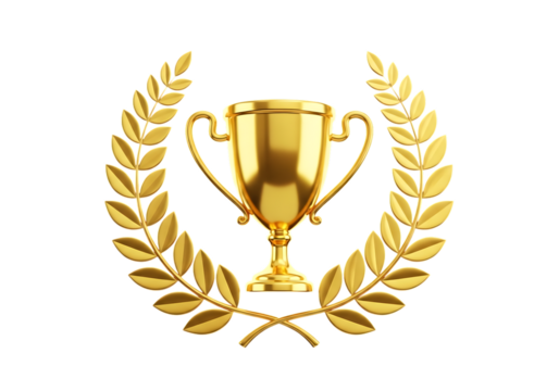 Golden trophy cup surrounded by laurel wreath a symbol of achievement