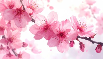 Close-up of blossoming pink flowers on branches, soft lighting