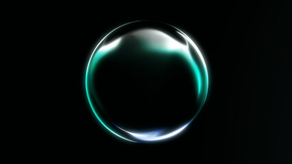 Minimal glowing green sphere with soft reflections and smooth gradient light, creating elegant futuristic abstract design on dark background.