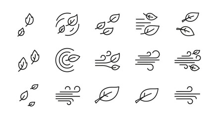 Leaf and Wind Icon Set Nature-Inspired Vector Graphics