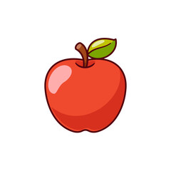 Red apple vector illustration isolated on white with green leaf, representing a fresh, ripe, healthy fruit icon for food, diet, and nature design