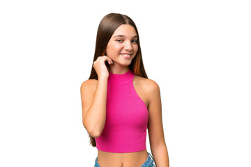 Fototapeta premium Teenager caucasian girl over isolated background laughing
