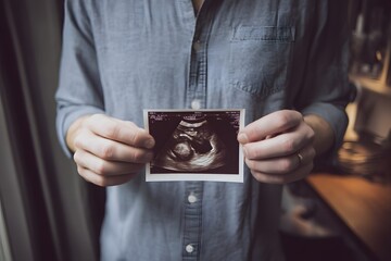 Man displaying a sonogram of his unborn child with joy and anticipation