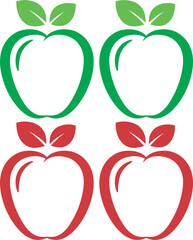 A collection of fresh red and green apples with leaves, showing the sweet fruit as a healthy food vector icon and symbol of nature and love