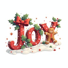 Joyful christmas greeting with gingerbread man isolated on white background