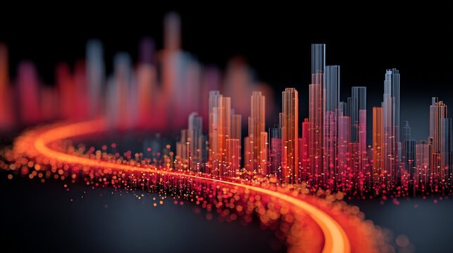 Vibrant Abstract Cityscape with Colorful Light Trails and Futuristic Skyscrapers in a Dynamic Night Scene - Powered by Adobe