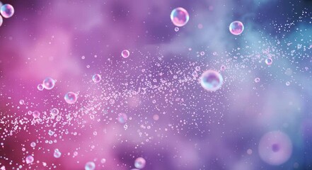 Soft flow of soap bubbles with sparkling particles on pink and purple background - Powered by Adobe