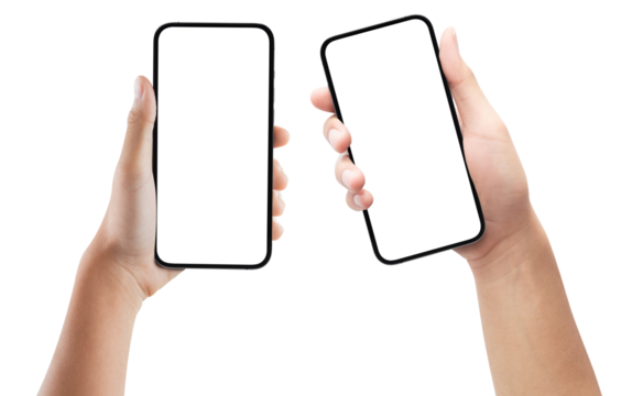 Hands Holding Modern Smartphone with Blank Screens on Transparent Background Png