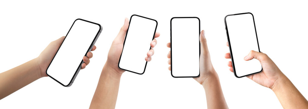 Hands Holding Modern Smartphones with Blank Screens on Transparent Background Png