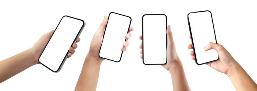 Hands Holding Modern Smartphones with Blank Screens on Transparent Background Png