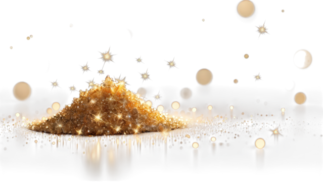 Glittering gold confetti heap with sparkling highlights, isolated on white background, perfect for party, celebration, or festive decor themes