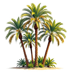 Vibrant palm trees against a stark black background