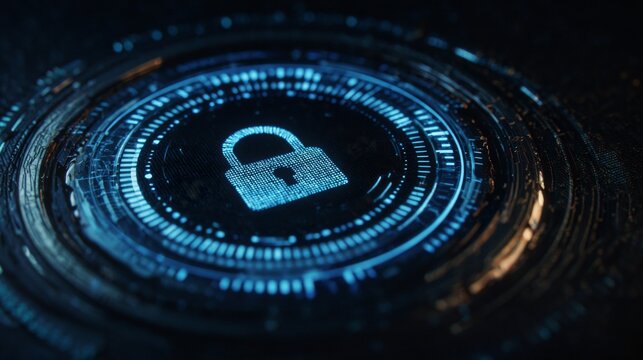 Digital Lock Icon Representing Cybersecurity, Data Protection, and Technology Innovations With Futuristic Visuals and Effects