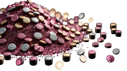 Pile of bronze glitter sequins with sparkling highlights, ideal for creative art, decor, and fashion visuals