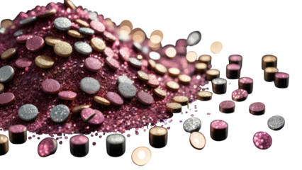 Pile of bronze glitter sequins with sparkling highlights, ideal for creative art, decor, and fashion visuals