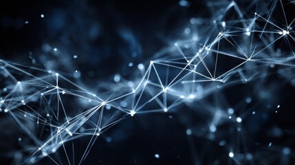 Abstract digital background with glowing connections and particles in dark blue tones to represent innovation and technology