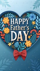 Happy fathers day greeting card with floral heart and bow decoration