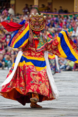 THIMPHU, BHUTAN, October 3, 2025 : Masked dancer at the Thimphu Tshechu, a celebrated religious festival and a vivid demonstration of Bhutanese spiritual traditions