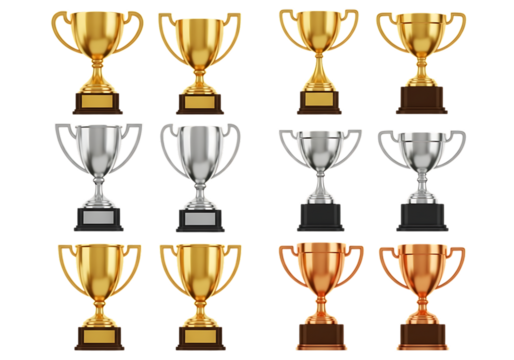 Collection of Gold Silver and Bronze Trophies for Winning and Success - Powered by Adobe