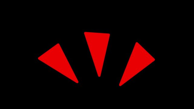 Animation of an accent mark or unexpected impact. Simple motion graphic animation of red triangles on a black background.