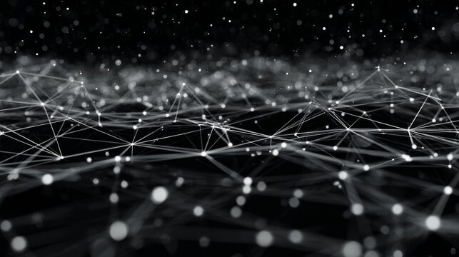 Futuristic digital landscape with connected lines and glowing dots illustrating technology, communication, and innovation concepts