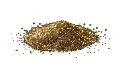 Pile of metallic gold sequins, perfect for overlay effects, luxury design, or festive
