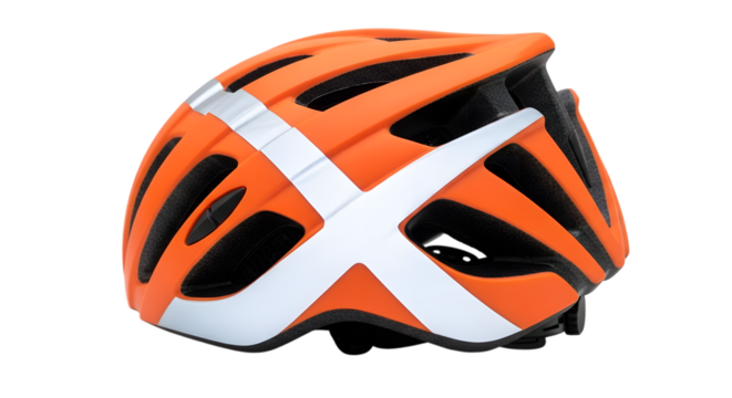 a vibrant orange helmet with white cross design for cycling safety