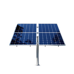Modern solar panel array mounted on a pole against a black background